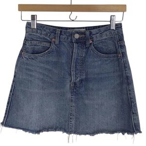 Free People We The Free Distressed Denim Button Fly Raw Hem Mini Skirt Size 24